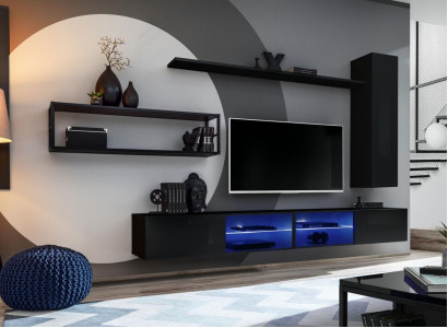 Wall unit Black Living room furniture Wall cabinet Wall Shelves Luxury Set new